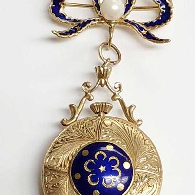 Fine Gold Pendant Watch with Enameled case
