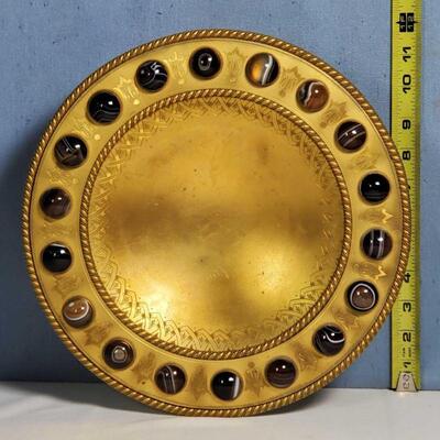 1860-80s Scottish gilt bronze tazza with banded agate cabochon rim