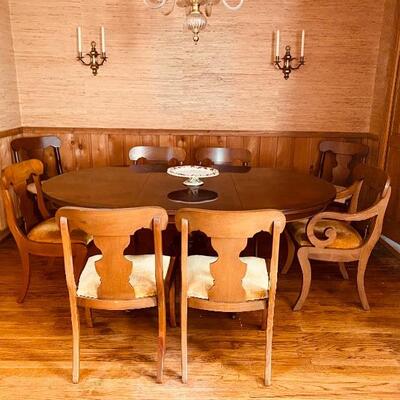 Single pedestal oval dining table-8 chairs