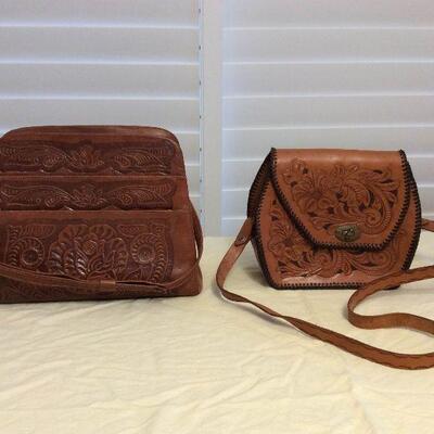 Afm008 Two Vintage Hand Tooled Leather Bags