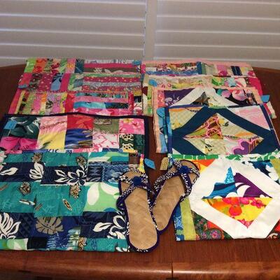 Afm028 Ten Vintage Hawaiian Patchwork Quilt Floor Mats & House Slippers 