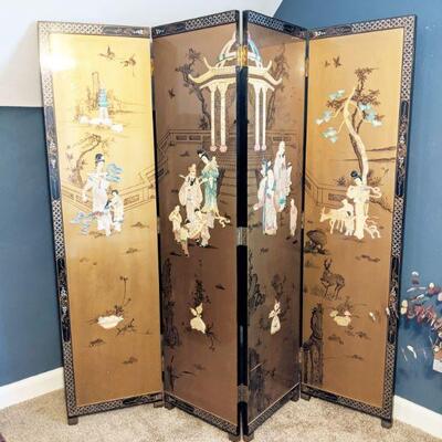 Vintage Coromandel 4 panel screen (coral, mother of pearl, and jade)