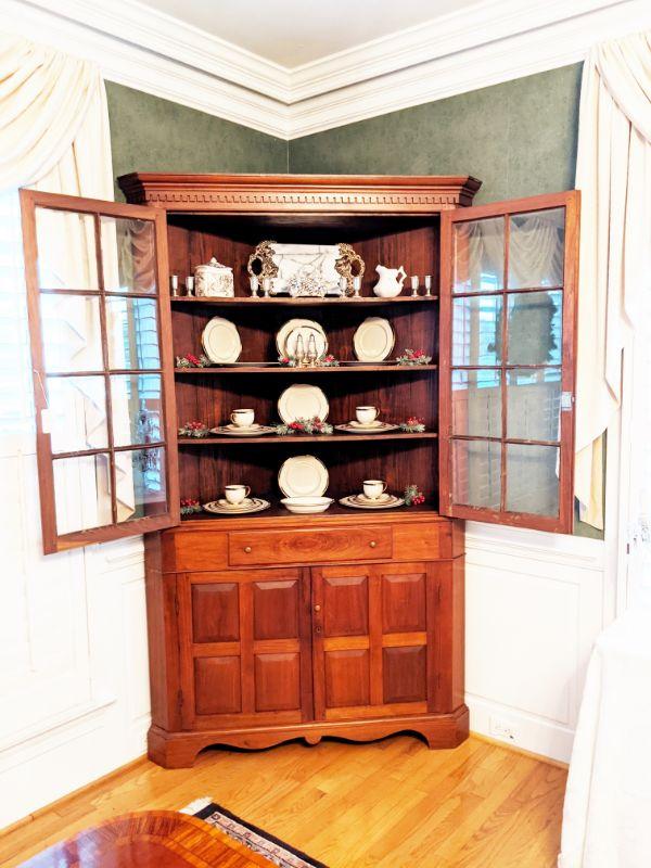 ANTIQUE corner cabinet with original glass