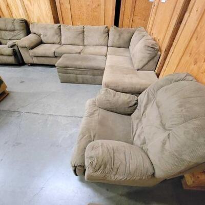 #2100 • Couch Sectional with Large Ottoman and (2) Recliners. Sectional Measures Approx: 130
