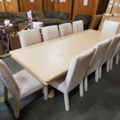 #2314 • Large Dining Table Set Includes 10 Cloth Chairs Table Measures Approx 114