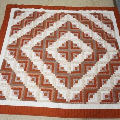 1091	AMISH LOG CABIN QUILT BY MRS. LEVI FISHER, LANCASTER PA. APP. 50 YEARS OLD. 93 IN X 103 IN 
