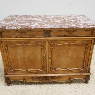 1095	CARVED MARBLE TOP CABINET, 2 DRAWERS & 2 DOORS, 34 1/2 IN WIDE X 30 1/4 IN HIGH X 23 IN DEEP
