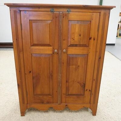 1043	2 DOOR COUNTRY CUPBOARD W/ INTERIOR SHELVES. BACK BOARDS ARE MISSING. 45 IN W, 57 3/4 IN H, 20 IN DEEP
