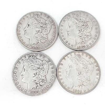#2496 â€¢ (4) 1884 Morgan Silver Dollars: (3) Philadelphia Mint and (1) San Francisco Mint