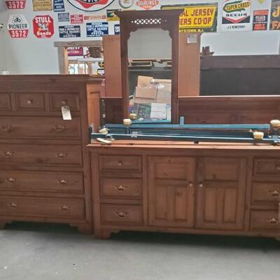 #2874 • Bedroom Furniture Set Includes Dresser, Dresser with Mirror and Bed Frame and Headboard Dresser Measures Approx:...