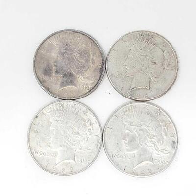 #2506 â€¢ (4) Silver Peace Dollars: Years Range: 1922-1926 (3) Philadelphia Mint and San Francisco Mint