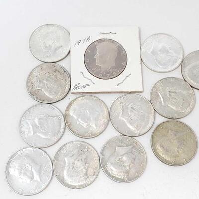 #2544 â€¢ (13) Kennedy Half Dollars 90% Silver: Years Range: 1776-1978 All Philadelphia Mint.