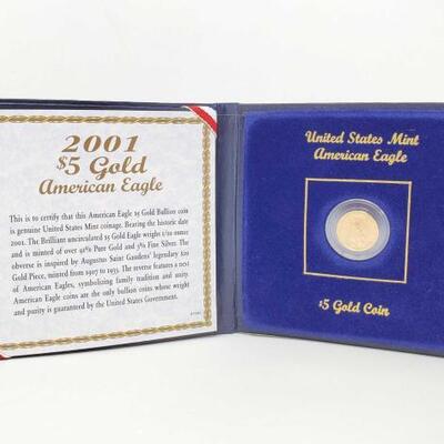 #2418 â€¢ 2001 $5 Gold American Eagle Coin, 1/10oz