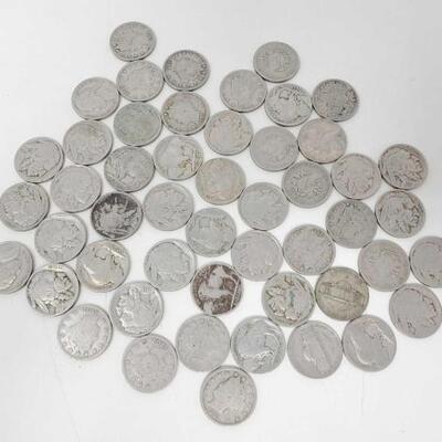 2642 â€¢ Assortment of (50) Buffalo, Barber Head and Jefferson Nickels