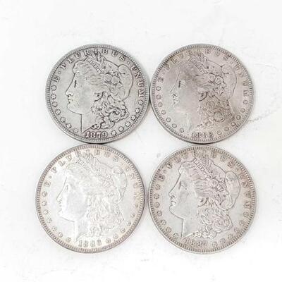 #2492 â€¢ (4) Morgan Silver Dollars: Years Range: 1879- 1888 (4) Philadelphia Mint