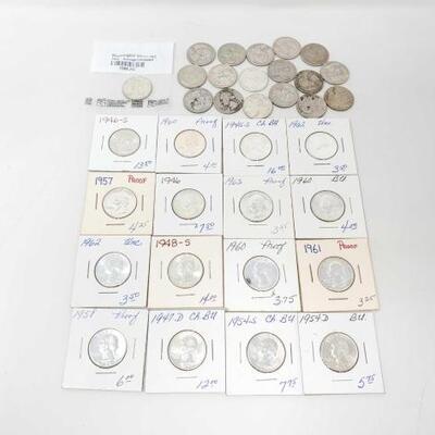 #2560 â€¢ (34) Pre 1964 Washington Quarters, 250g: Weighs Approx: 250g Includes Philadelphia Mint, Denver Mint and San Francisco Mint,