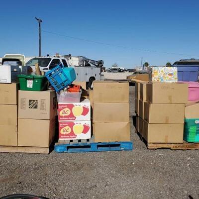 #10064 â€¢ (3) Pallets of Assorted Storage/Organizer Crates, School Supplies and Activities and More!