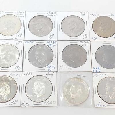 #2602 â€¢ (12) Eisenhower Dollars 40% Silver: Years Range: 1971-1976. 