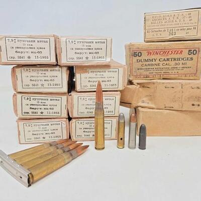 1596 â€¢ Approx 362 Rounds of Assorted Ammo: Includes 7.5Ã—55mm, .30 M1 Dummy Cartidges, 7.65 and 24 Clips.