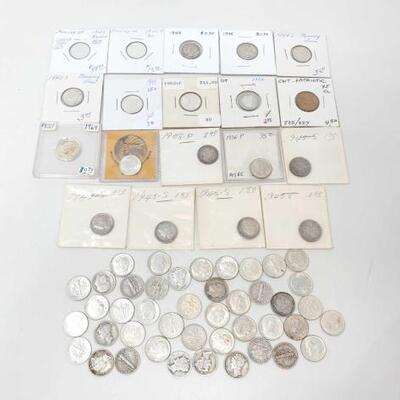 #2594 â€¢ Approx 62 Pre 1964 Mercury and Roosevelt Dimes: Includes Army and Navy Coin