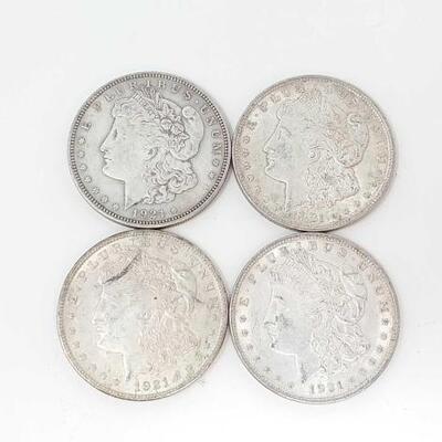 #2486 â€¢ (4) 1921 Morgan Silver Dollars: (4) Philadelphia Mint
