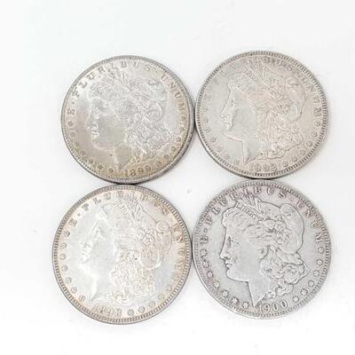 #2494 â€¢ (4) Morgan Silver Dollars: Years Range: 1898- 1902 (2) Philadelphia Mint and (2) New Orleans Mint
