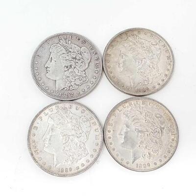 #2498 â€¢ (4) Morgan Silver Dollars: Years Range: 1889- 1892 (4) Philadelphia Mint.