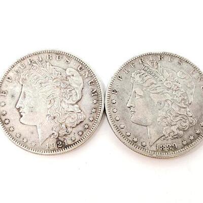#2497 â€¢ 2 1889 & 1921 Morgan Silver Dollars 53.3g: Philadelphia Mint And New Orleans Mint Weighs Approx 53.3g