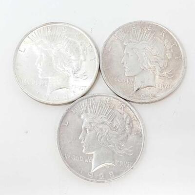 #2510 â€¢ (3) Silver Peace Dollars: Yesrs Range: 1922-1923 (3) Philadelphia Mint. #2510 â€¢ (3) Silver Peace Dollars: Yesrs Range:...