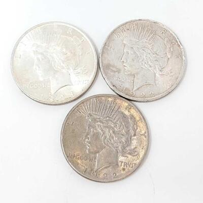 #2508 â€¢ (3) Silver Peace Dollars: Years Range: 1922-1923 (2) Philadelphia Mint and San Francisco Mint