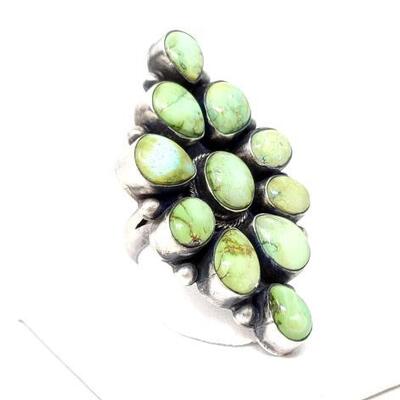 #646 • Native American Sterling Silver and Sonoran Gold Turquoise Chunk Cluster Ring: Beautiful Green Turquoise Cluster Ring artist...