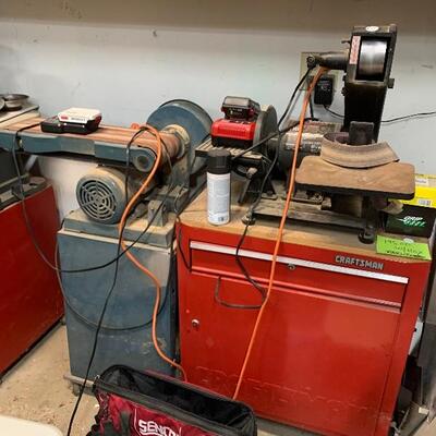 Belt and table top sander great cabinets below included
