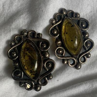 Sterling Silver Taxco Mexico Clip Vintage Earrings