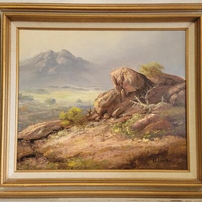 Oil on Canvas Mountain Landscape, Framed