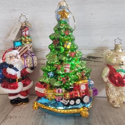 2-Old World Christmas Ornaments, Bear & Tree            1-Christopher Radko Santa Ornament, Hand Made in Poland