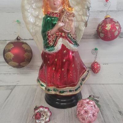 Blown Glass Ornaments & Angel with Harp