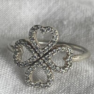 Sterling Silver Pandora Four-Heart Ring with White Stones Size 5.5