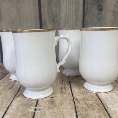 (4) Crown English Fine China Hot Chocolate Mugs
White with Gold Trim
Crown China From Staffordshire, England