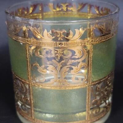 (8) Mid Century Culver Prado Rocks Bar Glasses
Green Squares and Trimmed Scrolls in 22k Gold