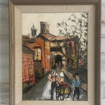 Abstract Village Scene Painting on Canvas
By Artist, Beuvais
24in w x 29in t