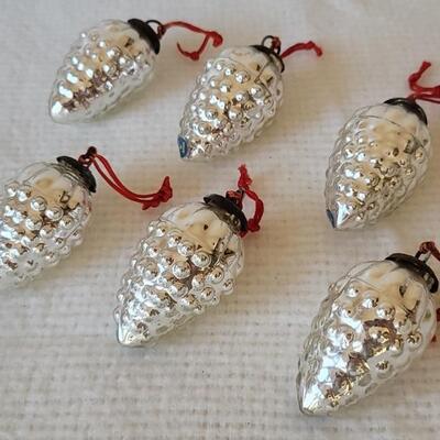 (6) Vintage Neiman Marcus Glass Pinecone Ornaments