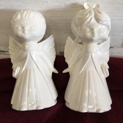 Pair of 9inch White Porcelain Christmas Angels