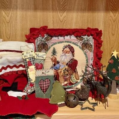 Christmas Decor Lot: Stockings, Pillows, & More