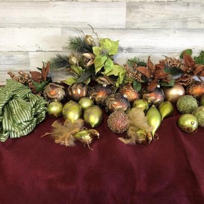 Lot of Green & Brown Holiday Ornaments & Decor