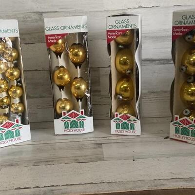 Vintage Gold Holly House Glass Ornaments, USA