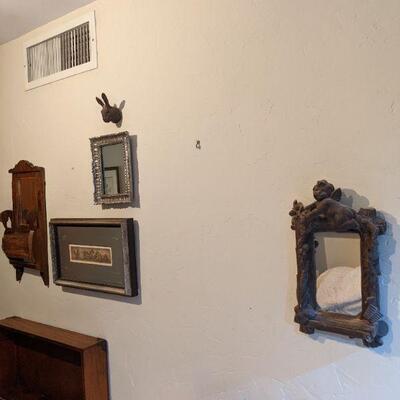 Antique frames and small cabinets