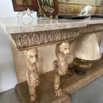 ornate entry table marble lions