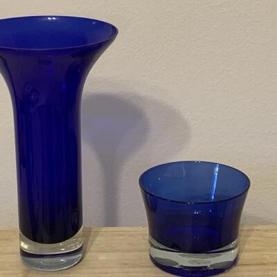 (2) Cobalt Blue Art Glass Vases