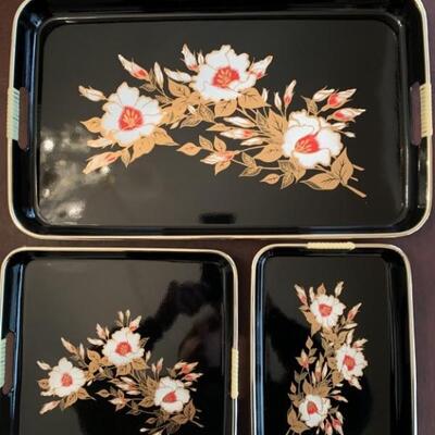 (3) Black & White Floral Seving Trays-Toyo, Japan