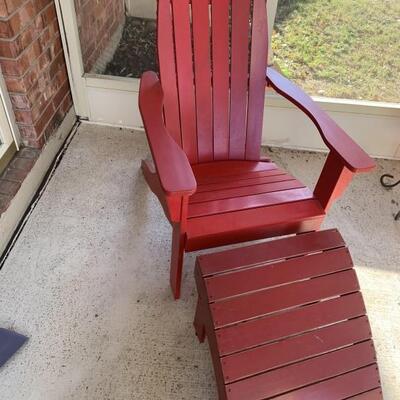 Red Adirondack Chair and Ottoman